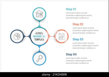 Kreis Infografik-Vorlage mit vier Elementen, kann als Prozessdiagramm, Schritte, Optionen, Vektorgrafik eps10-Illustration verwendet werden Stock Vektor