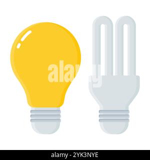 Weißes Gelbes Glühlampensymbol Vektor. Elektrische Glühlampe Ein. Glühlampe Für Elektrische Energie. Stock Vektor