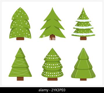 Set mit sechs verschiedenen Weihnachtsbäumen, Vektor-eps10-Illustration Stock Vektor
