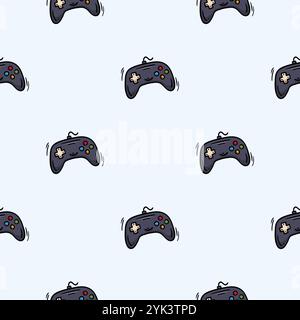 Nahtloses Vektormuster mit Joystick für Spielekonsole. Handgezeichneter Hintergrund in Bezug auf Brettspiele, Freizeit, Hobbys Stock Vektor