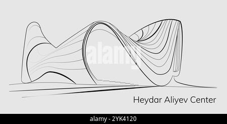 Heydar Aliyev Center. Strichgrafik-Illustration. Stock Vektor