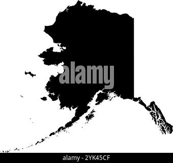 Konturkarte des Bundesstaates Alaska, USA. Vektorgrafik auf transparentem Hintergrund mit schwarzen Bereichsrändern Stock Vektor