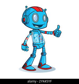 Der lustige Roboter lächelt und gibt den Daumen hoch Stock Vektor