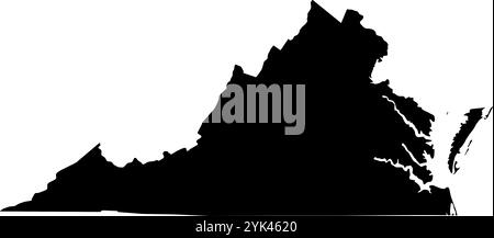 Konturkarte des Bundesstaates Virginia, USA. Vektorgrafik auf transparentem Hintergrund mit schwarzen Bereichsrändern Stock Vektor