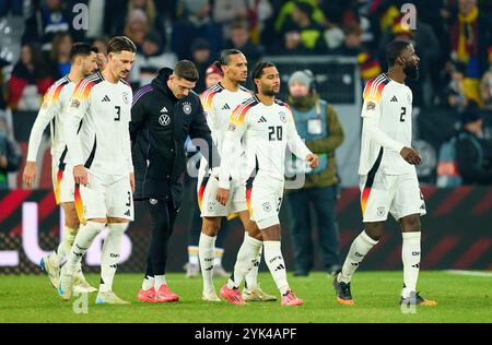 Freiburg, Deutschland. November 2024. Robin Koch, DFB 3 Robin Gosens, DFB 21 Serge Gnabry, DFB 20 Antonio Ruediger, DFB 2 Leroy Sane, DFB 19 feiern nach dem Spiel der UEFA Nations League 2024 DEUTSCHLAND gegen BOSNIEN HERZEGOWINA 7-0 in der Saison 2024/2025 am 16. November 2024 in Freiburg. Fotograf: ddp Images/STAR-Images Credit: ddp Media GmbH/Alamy Live News Stockfoto