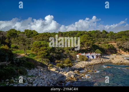 Fischerdorf S'Alguer in Palamós, einer der bekanntesten Sehenswürdigkeiten an der Costa Brava (Baix Empordà, Girona, Katalonien, Spanien) Stockfoto