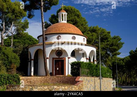 Orthodoxe Kapelle Sant Jordi de Treumal, in Sant Antoni de Calonge, Costa Brava (Baix Empordà, Girona, Katalonien, Spanien) Stockfoto
