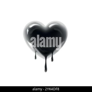 Schwarz blutende glänzende Herzform mit Bluttropfen. Tropfende Liebe Stock Vektor