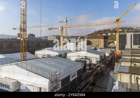Baustelle am Hauptbahnhof Stuttgart. Stuttgart 21, S21. // 16.11.2024: Stuttgart, Baden-Württemberg, Deutschland *** Baustelle am Stuttgarter Hauptbahnhof Stuttgart 21, S21 16 11 2024 Stuttgart, Baden Württemberg, Deutschland Stockfoto