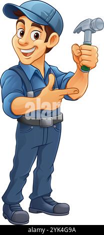 Handwerker Zimmermann Hammer Cartoon Maskottchen Mann Stock Vektor