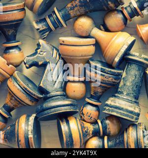 Alte Schachfiguren viele alte Schachfiguren aus Holz Nahaufnahme Schuss Copyright: xZoonar.com/YuryxZapx 1053968215st Stockfoto