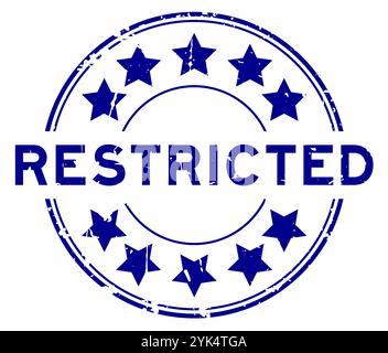 Grunge blaues eingeschränktes Wort mit Sternsymbol rundem Gummisiegelstempel auf weißem Hintergrund Stock Vektor