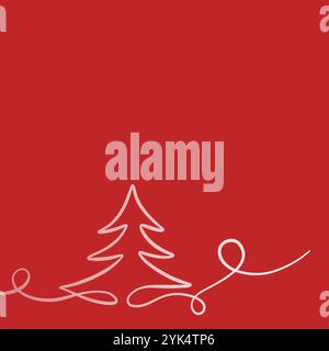 Rote lineare Weihnachtsbaumabbildung, Grußkarte Vorlage Design Stock Vektor