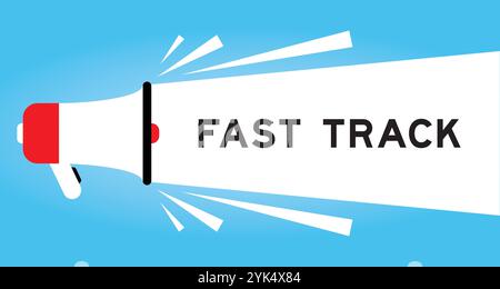 Farbiges Megaphon-Symbol mit Wort fast Track in weißem Banner auf blauem Hintergrund Stock Vektor