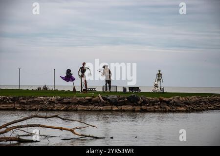 Halloween-Dekoration in Lighthouse Cove, Tilbury, Ontario, Kanada Stockfoto