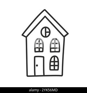 Outline House Doodle Symbol. Nettes Town Cottage Haus Stock Vektor