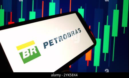 Konskie, Polen – 15. November 2024: Firmenlogo von Petrobras auf dem Mobiltelefon Stockfoto