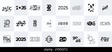 2025er Set, 25er-Set mit Silvesterlogo in Schwarz-weiß, Happy New Year 2025, Neujahrsfeier, 2025 neue Kollektion Stock Vektor