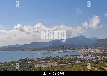 Blick vom Mirador es Colomer nach Port de Pollenca, Mallorca, Balearen, Spanien, Europa Stockfoto