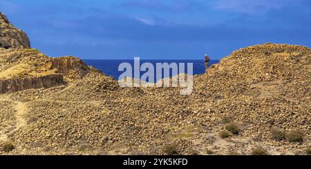 Säulenförmige Verbindungsstrukturen von Punta Baja, Lavaflüsse, Vulkanfelsen, Naturpark Cabo de Gata-Nijar, UNESCO-Biosphärenreservat, heißes Wüstenklima Stockfoto