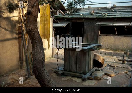 Ausstellung im Hiroshima Prefectural Museum of History, das den Lebensstil des Seto Inland Sea Village während der feudalen Zeit zeigt, Fukuyama, Hiroshima, Japan. Stockfoto