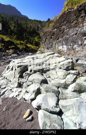 Pillow-Lavas, Barranco de las Angustias, Taburiente River, Nationalpark Caldera de Taburiente, Biosphärenreservat, ZEPA, LIC, La Palma, Kanarische Inseln Stockfoto