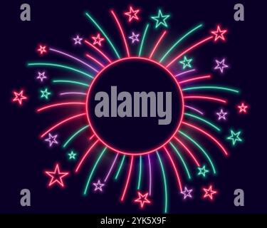 Feuerwerk Neonlichter Rahmen mit Text Raum Stock Vektor