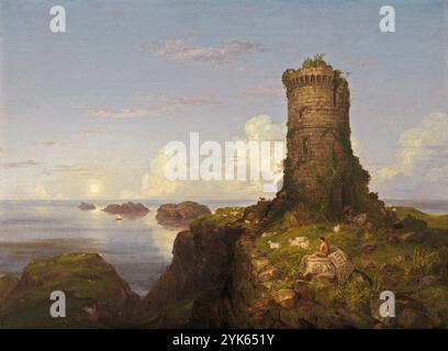 Titel: Italienische Küstenszene mit Ruined Tower Künstler: Thomas Cole Jahr: 1838 Medium: Öl auf Leinwand Abmessungen: n/d Ort: Nationale Kunstgalerie Stockfoto