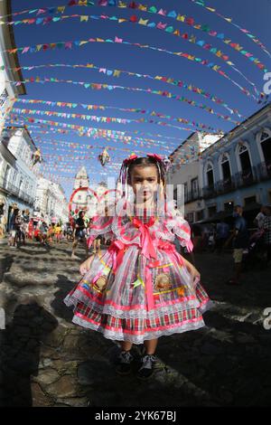 salvador, bahia, brasilien - 24. juni 2022: Dekoration des Pelourinho für die Feierlichkeiten von Sao Joao in der Stadt Salvador. Stockfoto