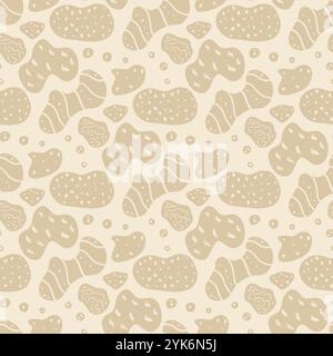 Sand mit Steinen nahtloses Muster am Strand. Kinderzimmer endloser Hintergrund. Baby-neutraler geschlechtsneutraler Hintergrund im Ozean. Vektor Hand gezeichnete Oberflächenmuster Stock Vektor