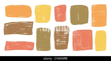 Buntstift-Rechtecknotiz, Textvorlagen für Zitate. Leere Rahmen mit Kreide. Kritzeln Sie geometrische Elemente im naiven Stil. Quadratische Ränder für Collage. Handgezeichnete Vektorillustration auf weißem Hintergrund. Stock Vektor