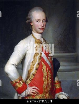 Leopold II. (Peter Leopold Josef Anton Joachim Pius Gotthard; 5. Mai 1747–1. März 1792) war vorletzter Kaiser des Heiligen Römischen Reiches, König von Ungarn, Kroatien und Böhmen und Erzherzog von Österreich von 1790 bis 1792 und Großherzog von Toskana von 1765 t Leopold als Großherzog von Toskana, Porträt von Anton Raphael Mengs, 1770 Stockfoto