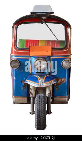 Retro Tuk-Tuk im thailändischen Stil (Auto Rikscha), isoliert auf weißem Hintergrund Stockfoto