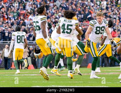 Chicago, Usa. November 2024. Die Green Bay Packers feiern am Sonntag, den 17. November 2024, den Sieg über die Chicago Bears 20-19 im Soldier Field in Chicago. Foto: Mark Black/UPI Credit: UPI/Alamy Live News Stockfoto