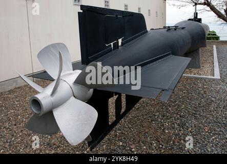 Das Kaiten Memorial Museum widmet sich dem Gedenken an die Männer der Kaiserlichen Marine, die während des Zweiten Weltkriegs bei Selbstmordattorpedos starben, Ozushima, Yamaguchi, Japan. Stockfoto