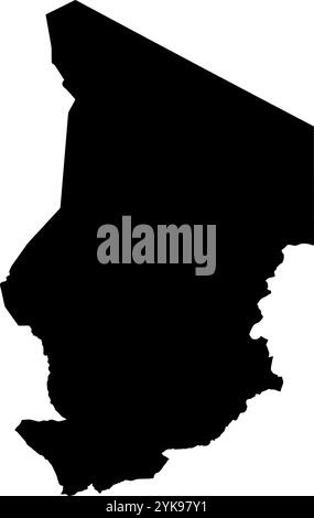 Eine Konturkarte des Tschad. Vektorgrafik auf einem transparenten Hintergrund mit den Grenzen des schwarzen Landes Stock Vektor