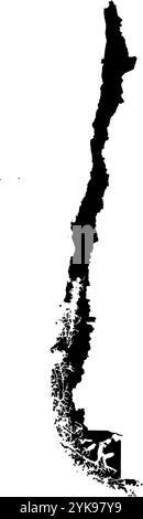 Eine Konturkarte von Chile. Vektorgrafik auf einem transparenten Hintergrund mit den Grenzen des schwarzen Landes Stock Vektor