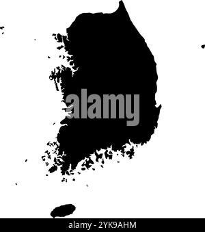 Eine Konturkarte von Südkorea. Vektorgrafik auf einem transparenten Hintergrund mit den Grenzen des schwarzen Landes Stock Vektor