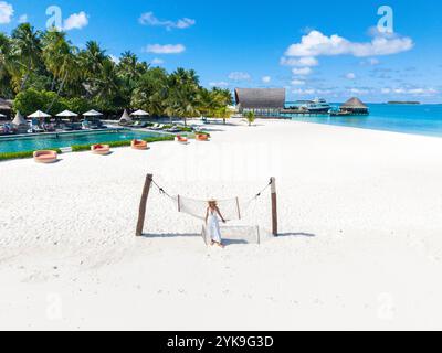 Aus der Vogelperspektive auf der Insel Velavaru auf den Malediven Stockfoto