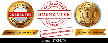 Zufriedenheitsgarantie Einzelhandelsmarkt Service zugelassener Handelskunde Zufriedenheit Garantiestempel rot-goldene Abzeichen Emblem Aufkleber Label Design Icon Set Stock Vektor