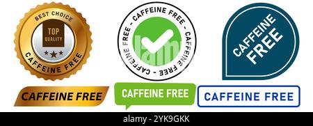 Koffeinfreies Getränk nicht Kaffee Tee sicher Allergen intolerant Getränk Produkt Inhaltsstoff Etikettenstempel Bunte Abzeichen Aufkleber Emblem Banner Medaillenknopf Stock Vektor