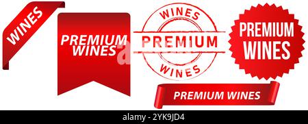 Premium-Qualitätsweine Alkohol trinken altes Fancy Getränk Flüssigkeit alkoholisch getrunken Stempel rote Abzeichen Aufkleber Aufkleber Banner Knopf Band Design Icon Stock Vektor