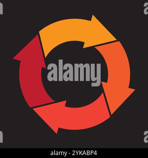 Kreisförmiger Pfeilzyklus. Rot orange gelb. Drehung der Gradientenschleife. Form der Vektor-Infografik. Stock Vektor