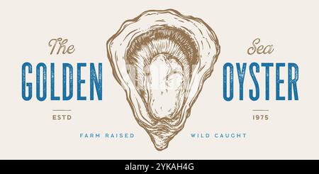 Oyster, Fisch und Meeresfrüchte. Vintage-Retro-Muster, Meeresfrüchte Stock Vektor