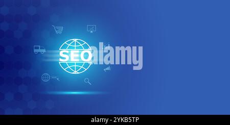 Abstrakter Hintergrund des seo-Konzepts, des Geschäfts-, Technologie-, Internet- und Netzwerkkonzepts. SEO-Suchmaschinenoptimierung Marketing-Ranking Traffic Web Stockfoto