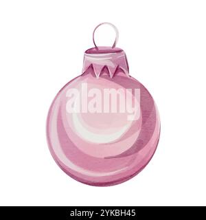 Aquarell Weihnachtskugel rosa, isoliert. Für die Dekoration von Postkarten, Neujahrsposter, Werbung Stock Vektor