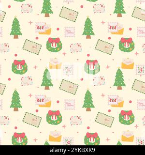 Festive holiday pattern with Christmas icons. Vector illustrations. Stock Vektor