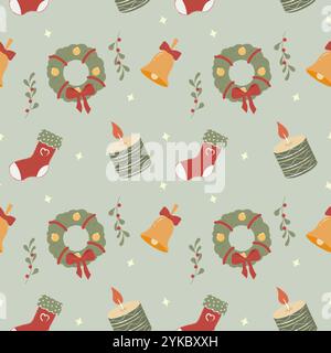 Nahtloses Urlaubsmuster mit festlichen Elementen. Vektorabbildungen. Stock Vektor
