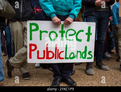 Washington, USA. November 2024. Umweltaktivisten fordern Klimaschutzmaßnahmen, bevor der designierte US-Präsident Donald Trump am 17. November 2024 in Washington, DC, sein Amt antritt. (Foto: Probal Rashid/SIPA USA) Credit: SIPA USA/Alamy Live News Stockfoto