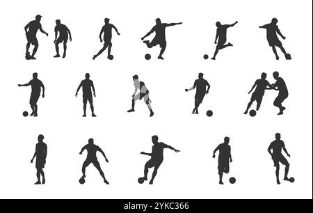 Futsal-Spieler-Silhouette, Futsal-Spieler-Vektor, Futsal-Fußball-Spieler-Silhouette, Football-Spieler-Icon, Futsal-Set, Spieler-Silhouette. Stock Vektor